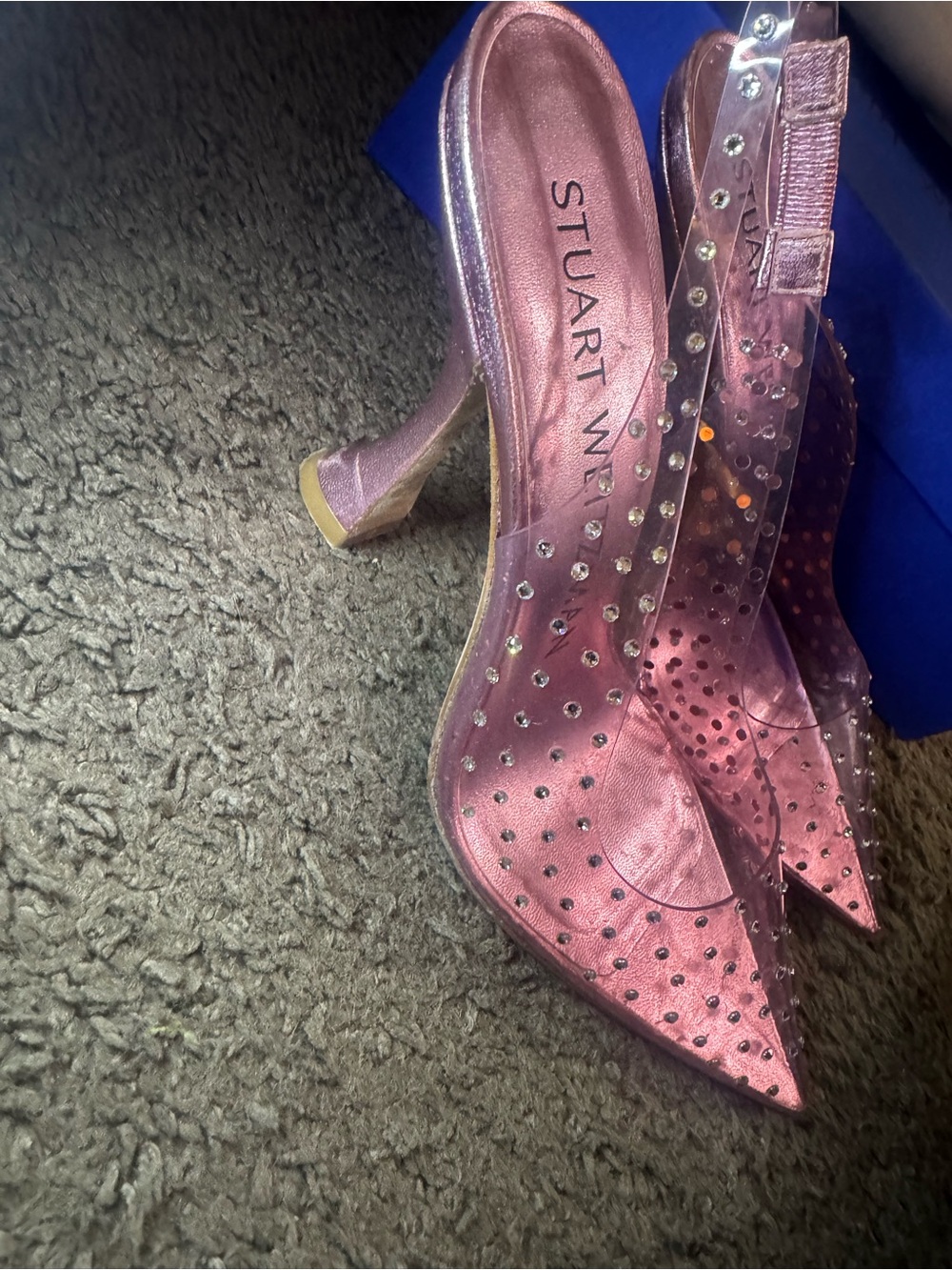 Stuart Weitzman Pink Metallic Crystal-Stud Slingback Pump - Picture 4 of 9